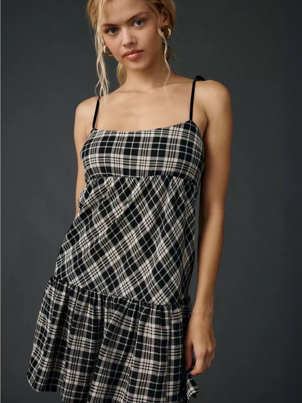 BDG Black and White Plaid Spaghetti-Strap Mini Dress MSRP $59